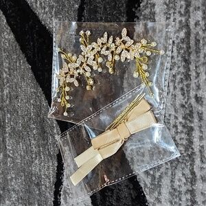 UNSUTUO CRYSTAL PEARL GOLD FLORAL VINE RIBBON PINS HEADPIECE HAIR ACCESSORIES